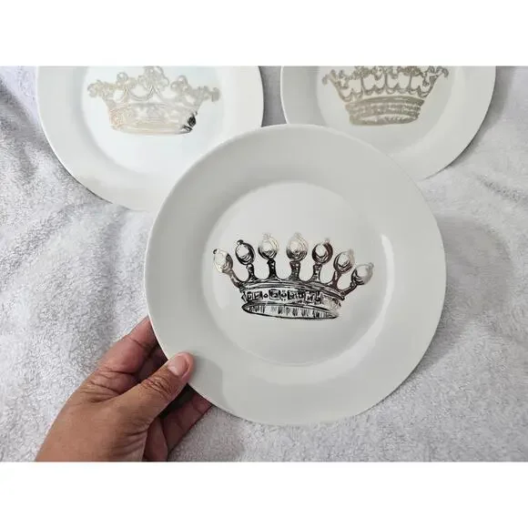 (Set of 3) Rosanna Kings Different Crown Dessert Plates Round Porcelain White 8" - Picture 2 of 12